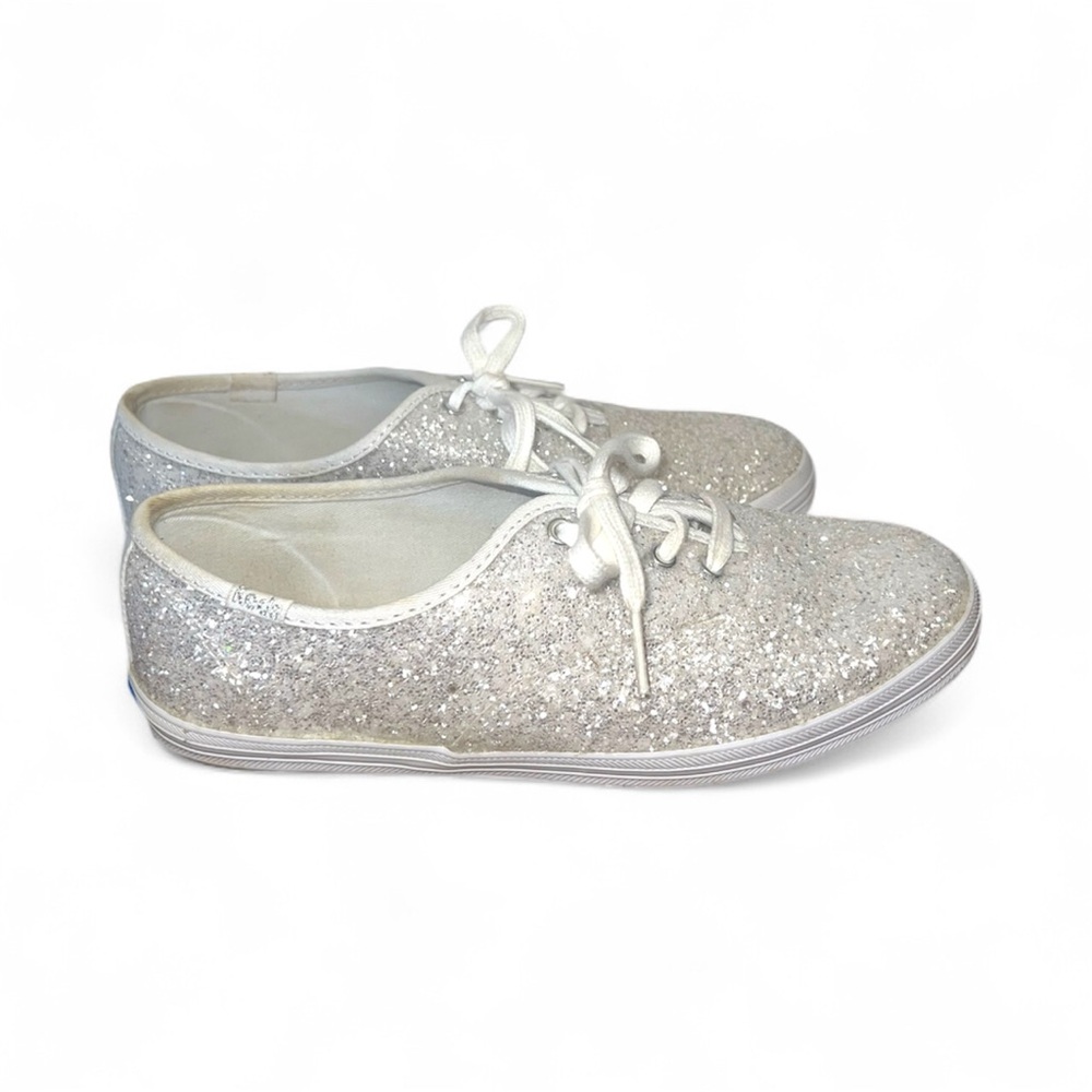 Kate Spade KEDS White Silver Glitter Low Top Lace Sneakers Size 6.5 Wedding Shoe